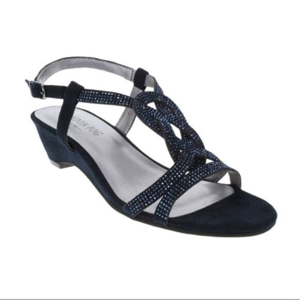 London Fog Women’s Sandals sz 10 Demi-Wedge Navy NEW # box 340